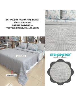 ETEHOMETEX ÇİFT KİŞİLİK HAVUZLU PİKE TAKIMI GRİ 8696474231883